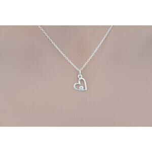 Sterling Silver Birthstone Heart April Diamond Crystal Necklace